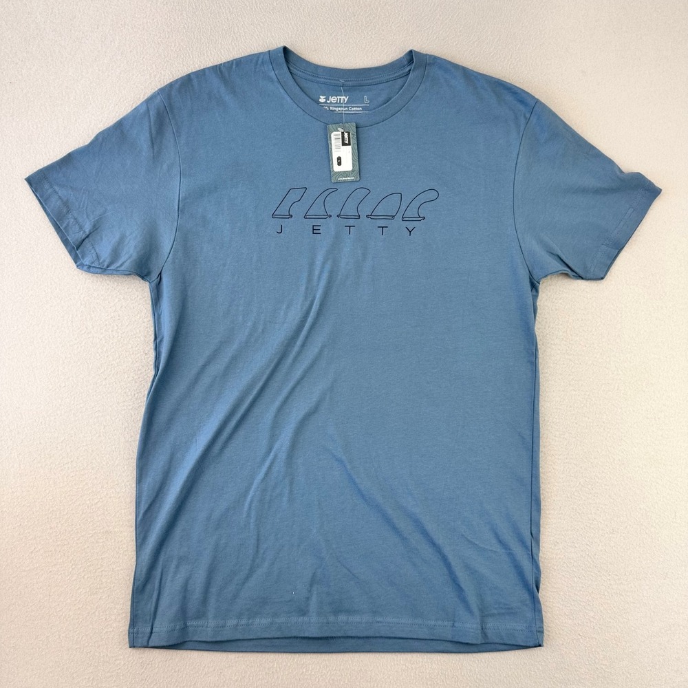 Jetty Fin Tee T-Shirt Mens Large Blue Surf Graphic Ringspun Cotton NWT